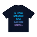 I’M RENTING IN BRUNSWICK BUT MY BEACH HOUSE IN PORTSEA Blue/Purple/Black - Unisex Regular Fit Cotton T-Shirt