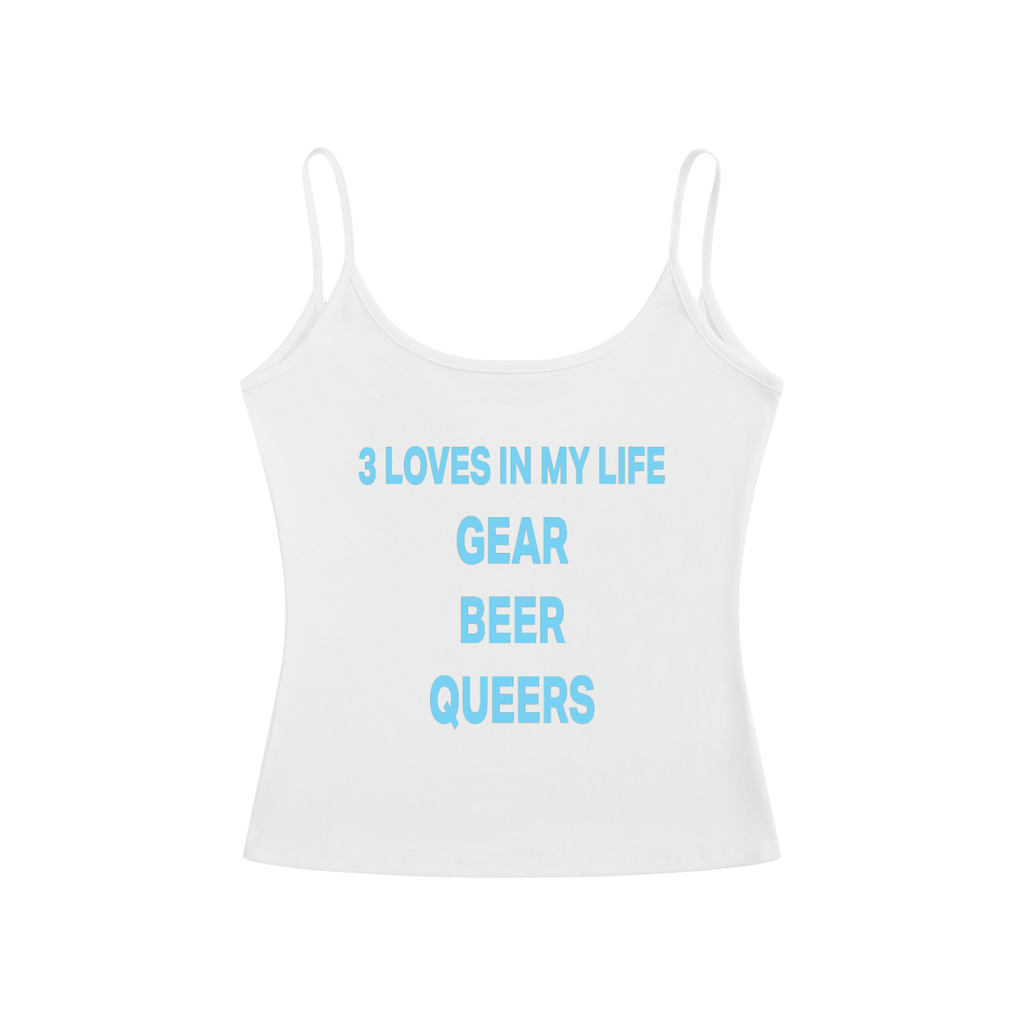 3 LOVES IN MY LIFE GEAR BEER QUEERS Light Blue - Women’s Slim Fit Open-Back Tank Top
